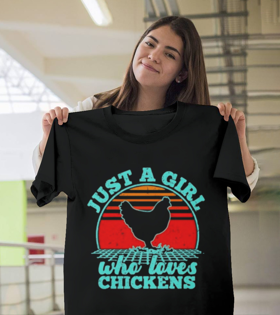 Just A Girl Who Loves Chickens Retro Sunset T-Shirt