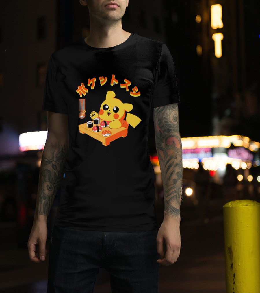 Pikachu Eating Sushi Pokemon Japanese Anime T-Shirt