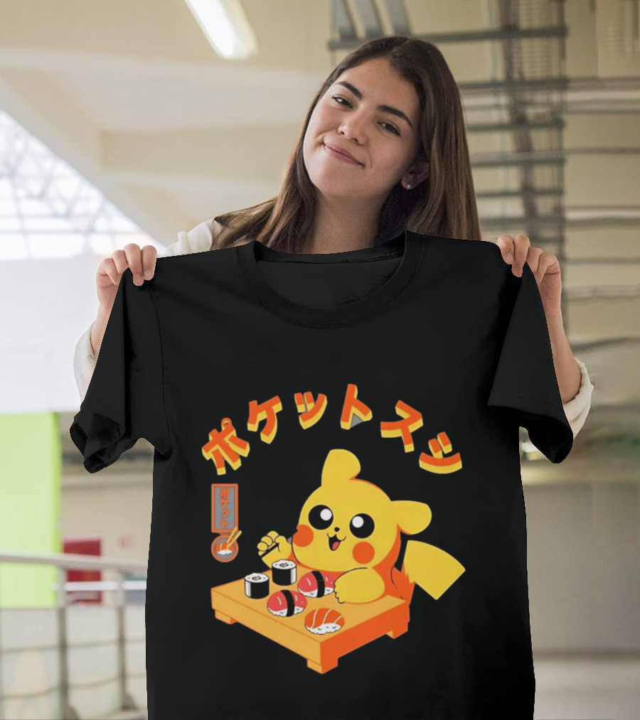 Pikachu Eating Sushi Pokemon Japanese Anime T-Shirt