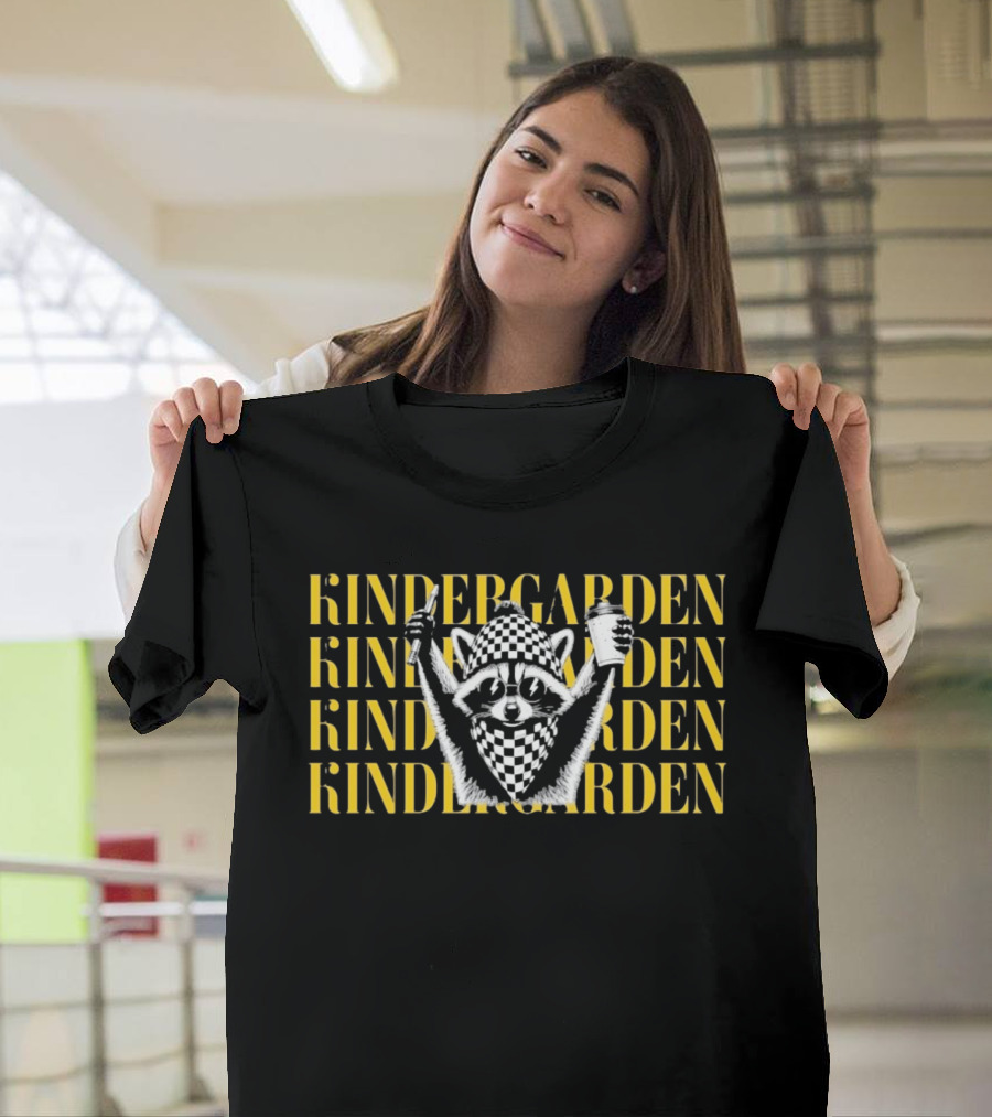 Kindergarden Raccoon With Coffee And Pencil T-Shirt