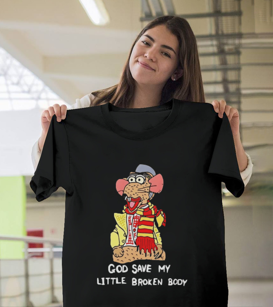 God Save My Little Broken Body Rat Character In Scarf And Yellow Jacket T-Shirt