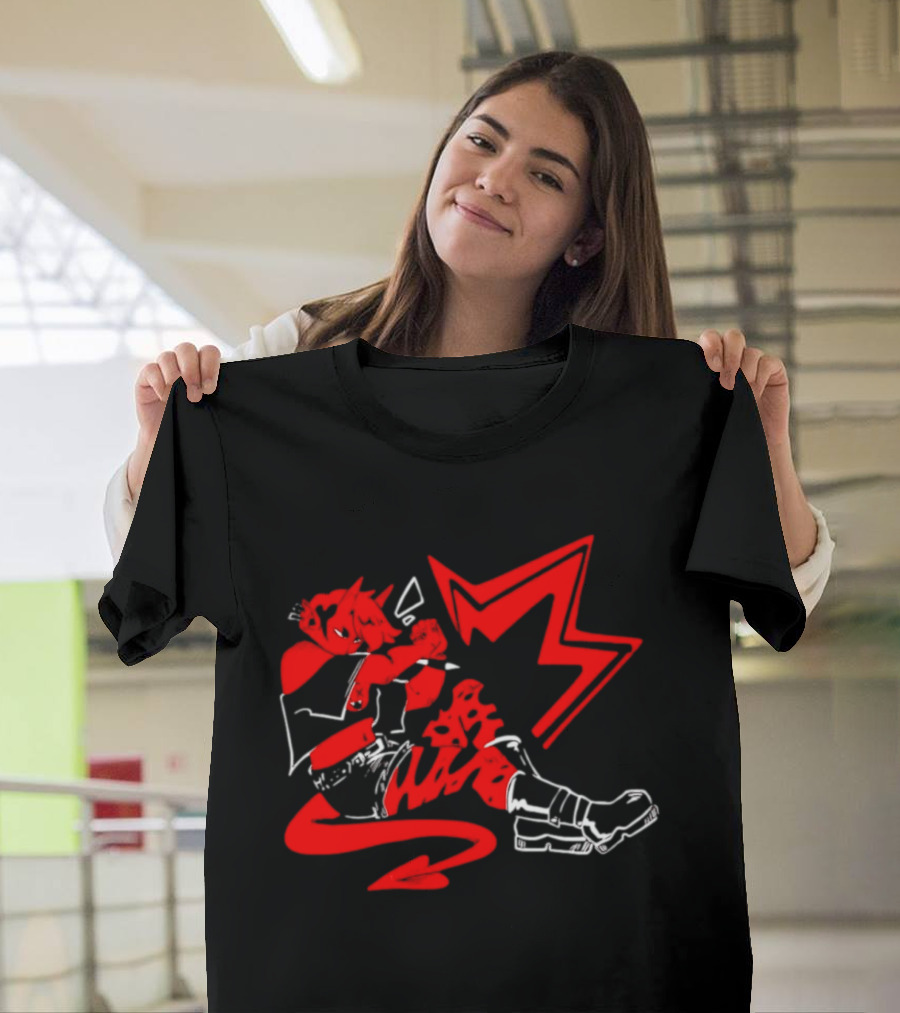 Red Devil Punk Demon Anime Character With Dynamic Action Pose T-Shirt