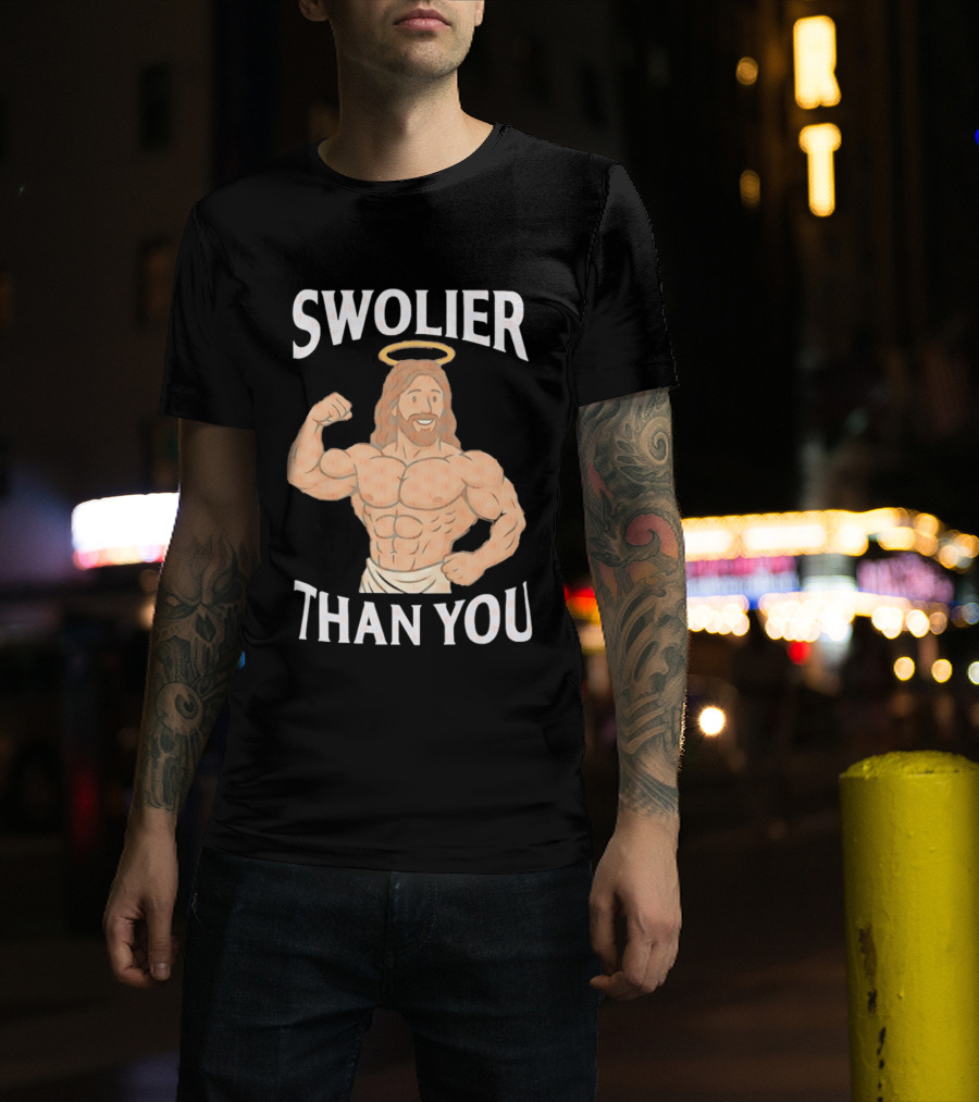 Swolier Than You Jesus Bodybuilder Muscles Fitness Halo T-Shirt