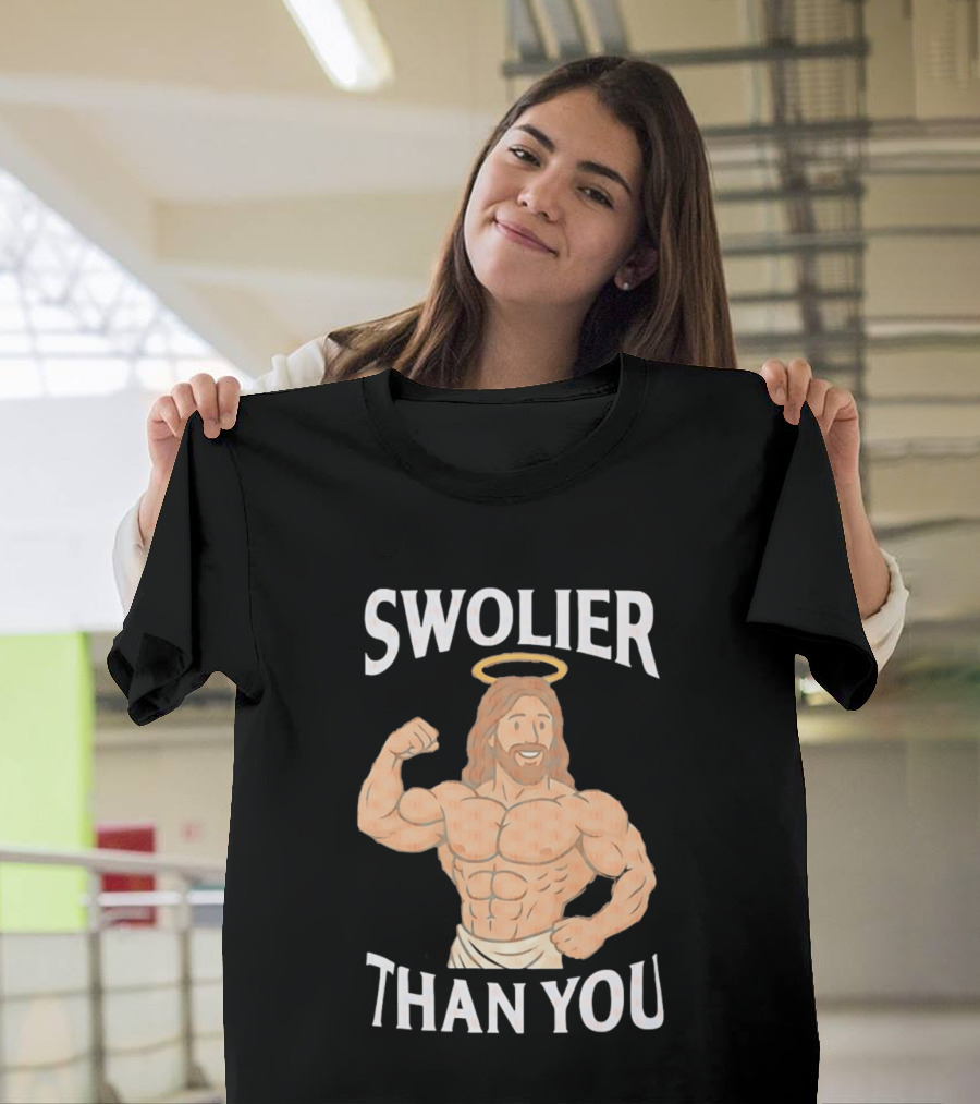 Swolier Than You Jesus Bodybuilder Muscles Fitness Halo T-Shirt