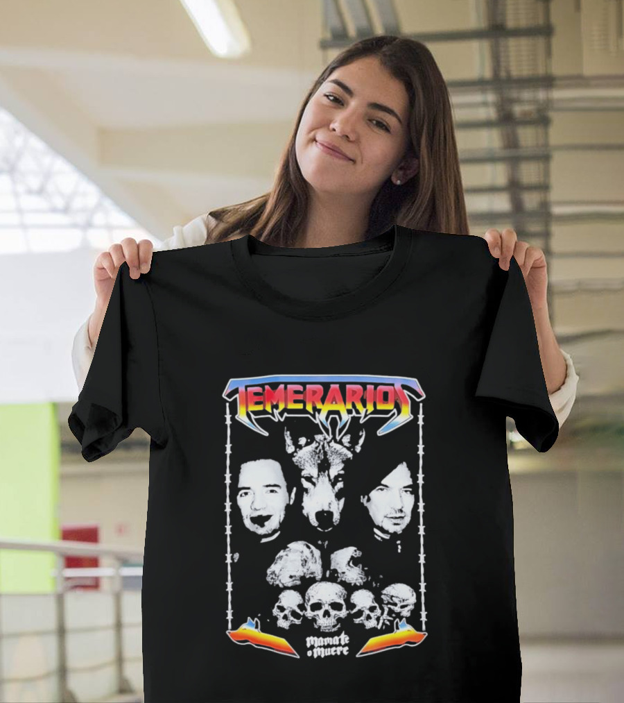 Temerarios Mamate O Muere Heavy Metal Wolf Band Photo Skulls T-Shirt