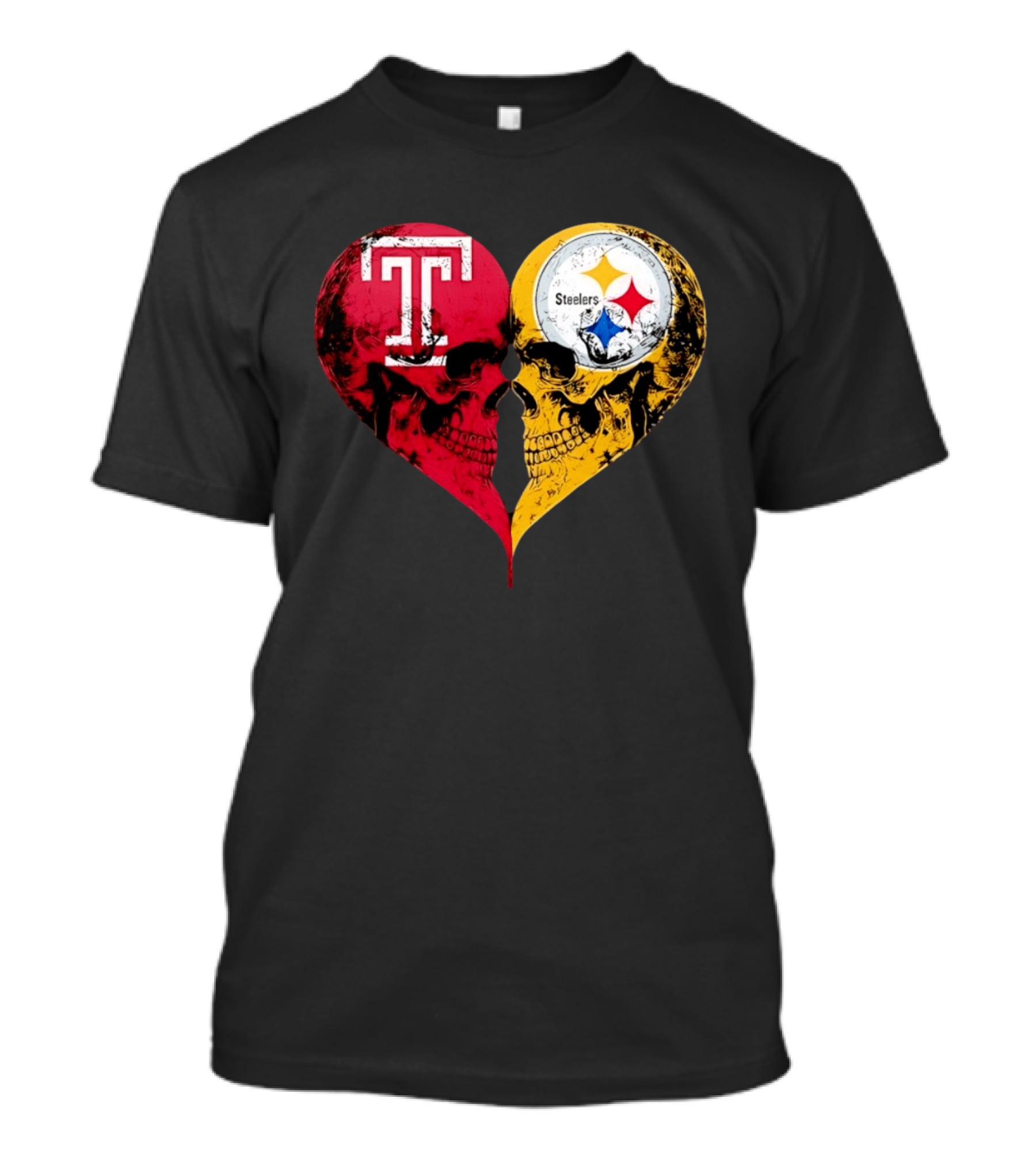 Temple Owls Pittsburgh Steelers Skulls Heart Shape Distressed T-Shirt