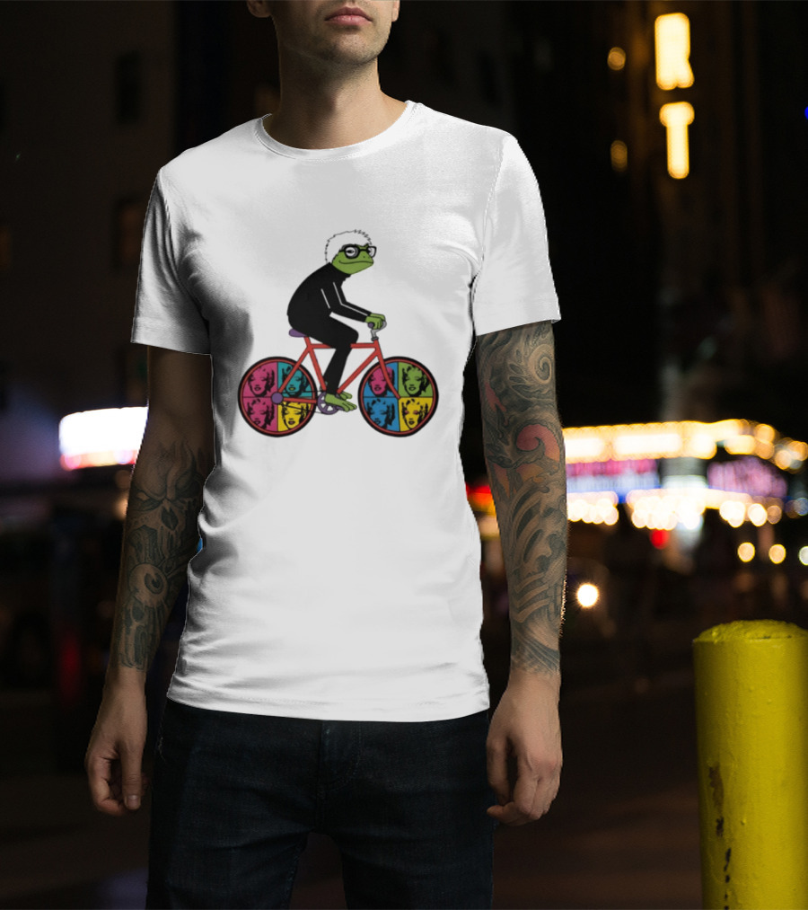 Andy Warhol Style Frog On Pop Art Bicycle T-Shirt