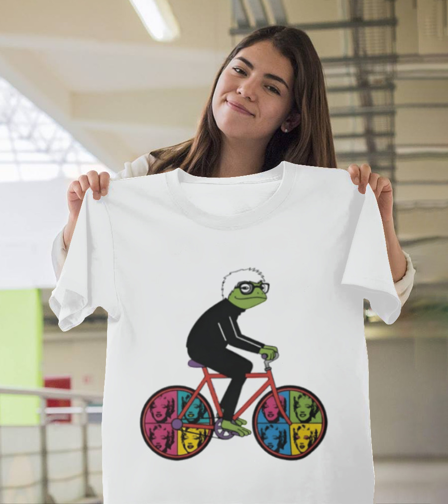 Andy Warhol Style Frog On Pop Art Bicycle T-Shirt