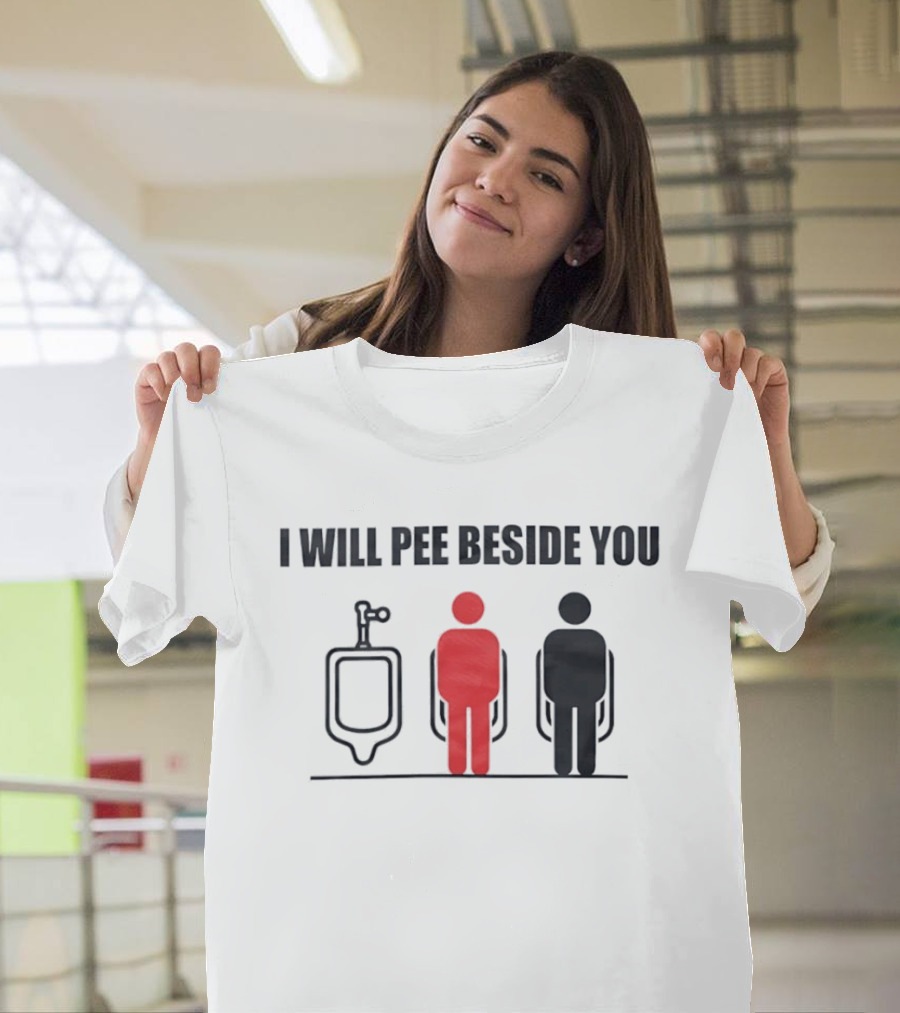 I Will Pee Beside You Red Black Human Figures Urinals T-Shirt