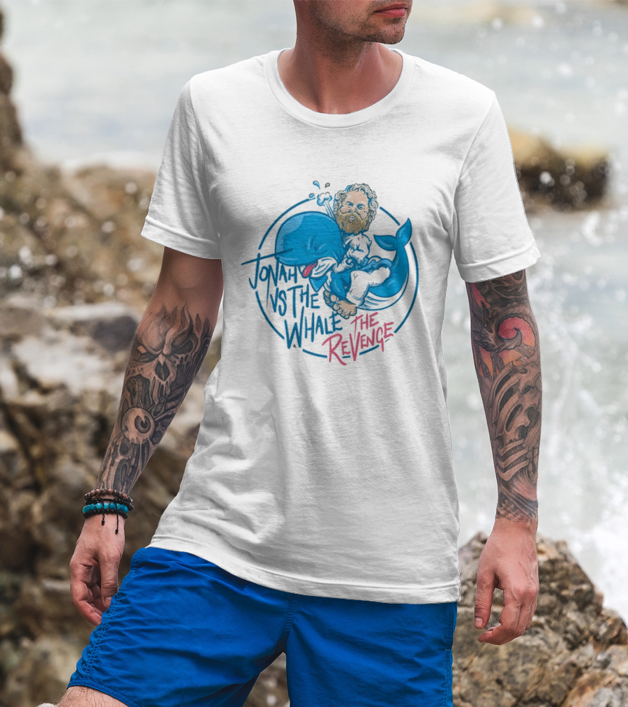 Jonah Vs The Whale The Revenge Cartoon Bearded Man Grappling Blue Creature T-Shirt