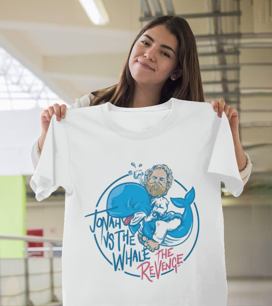 Jonah Vs The Whale The Revenge Cartoon Bearded Man Grappling Blue Creature T-Shirt