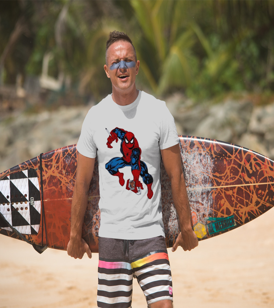 Marlboro Spider Man Crouching Holding Cigarette Packcartoon T-Shirt