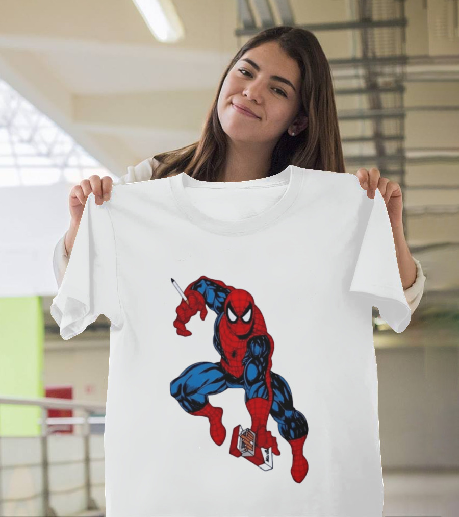 Marlboro Spider Man Crouching Holding Cigarette Packcartoon T-Shirt