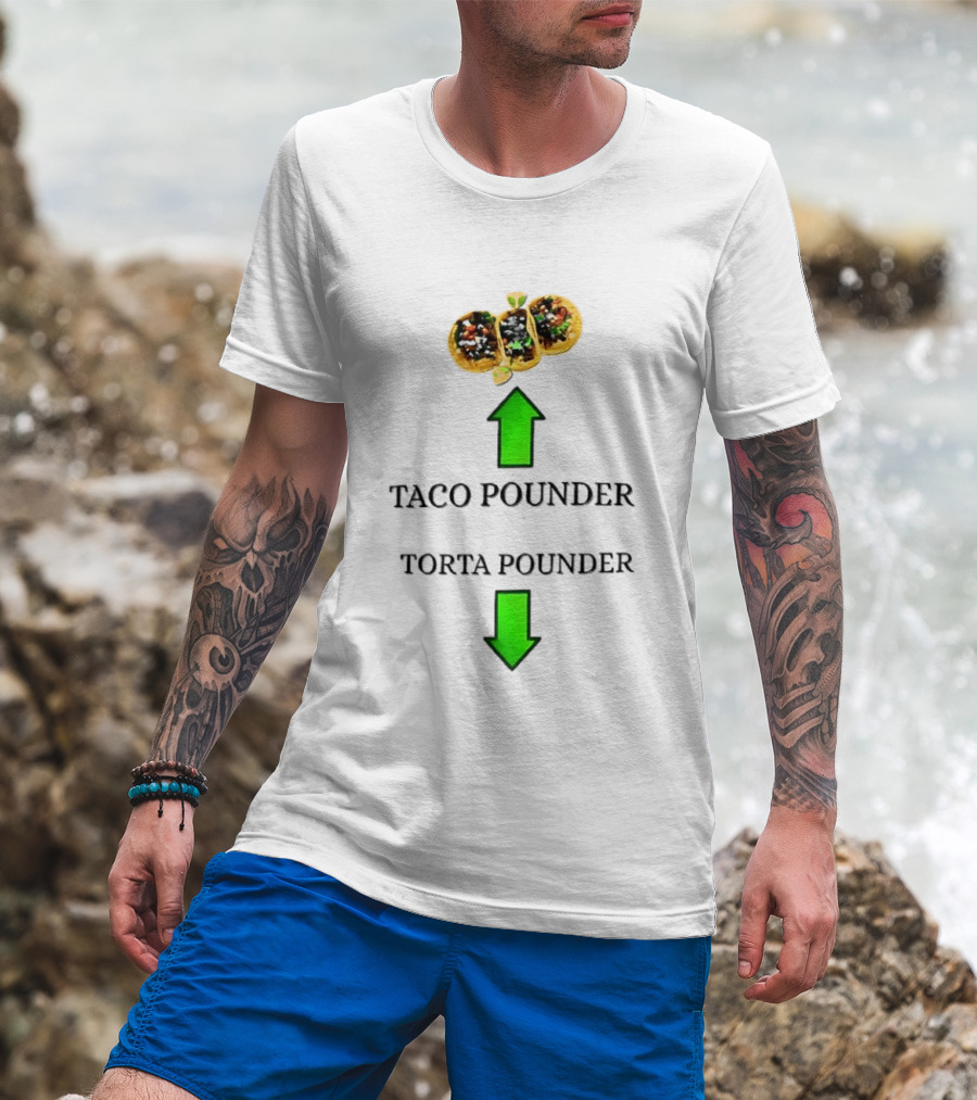 Taco Pounder Torta Pounder Trio Mexican Tacos Lime Green Arrows T-Shirt