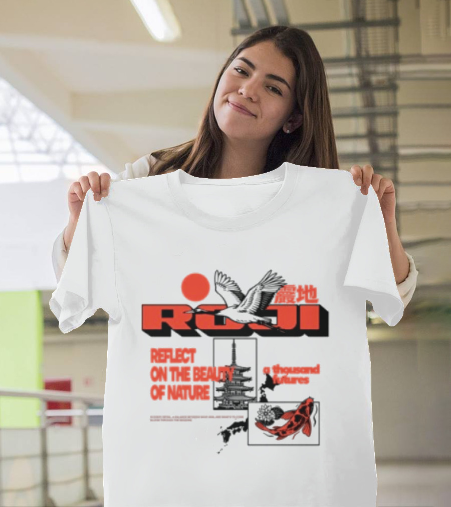 Unik Clothing Store Roji White Reflect On The Beauty Of Nature A Thousand Futures Koi Birds T-Shirt