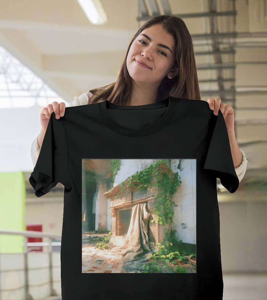 Abandoned Fireplace With Overgrown Ivy And Ruins Ambience T-Shirt