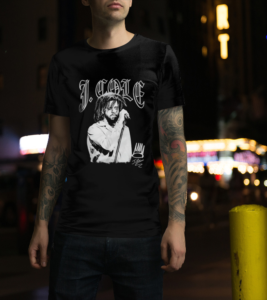 J Cole Dreamville Hip Hop Portrait Style Microphone T-Shirt