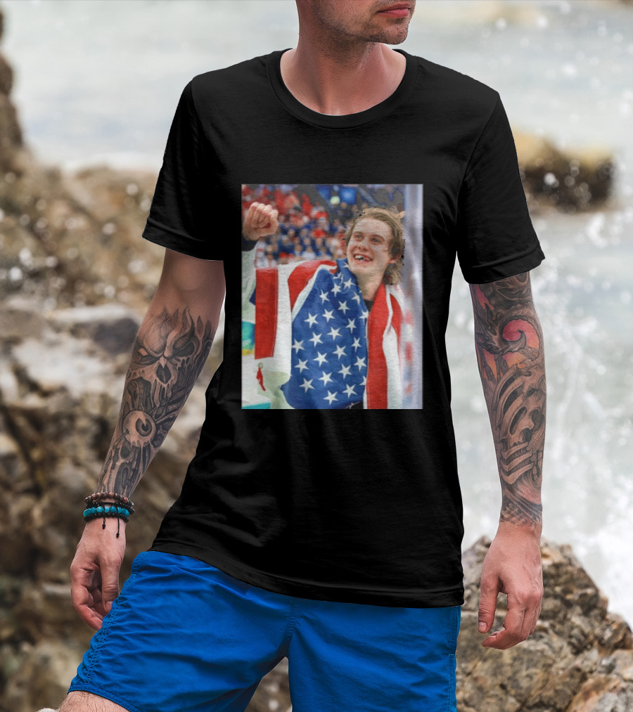 Jack Hughes USA Hockey World Champs 2026 Victory Celebration American Flag T-Shirt