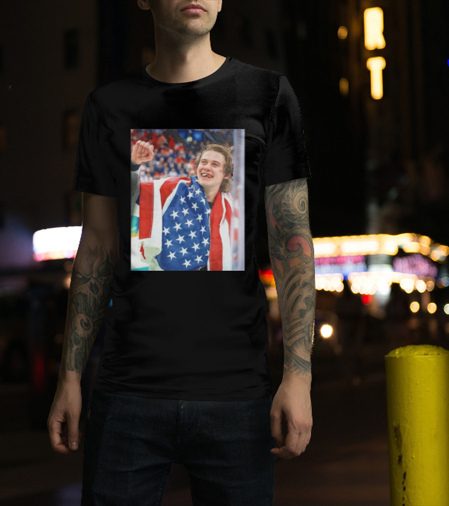 Jack Hughes USA Hockey World Champs 2026 Victory Celebration American Flag T-Shirt
