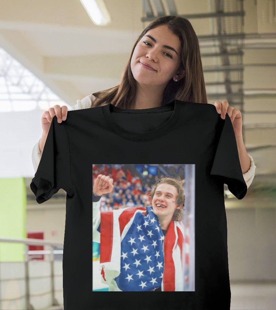 Jack Hughes USA Hockey World Champs 2026 Victory Celebration American Flag T-Shirt
