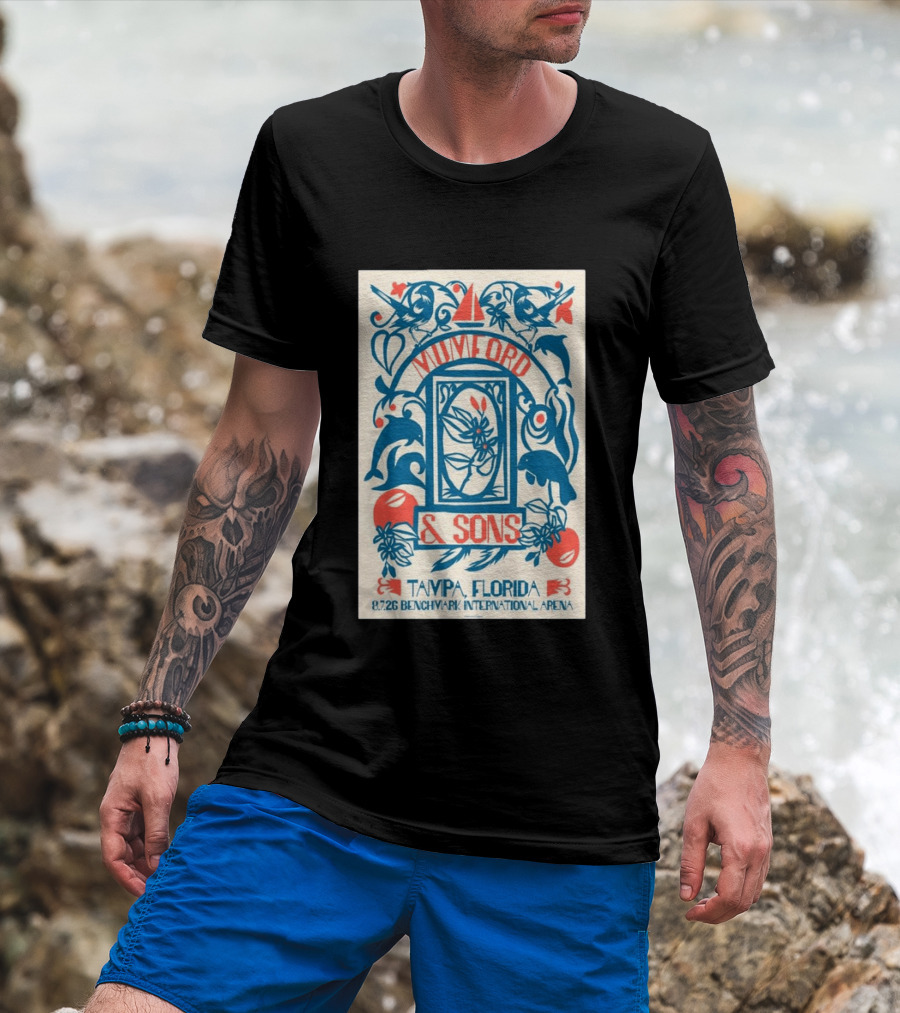 Mumford & Sons August 7 2026 Benchmark International Arena Tampa Florida With Dolphins And Floral Motif T-Shirt