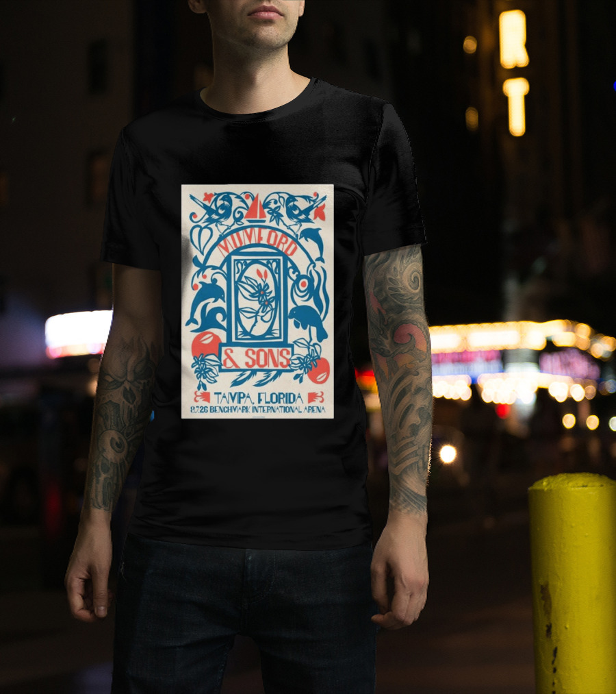 Mumford & Sons August 7 2026 Benchmark International Arena Tampa Florida With Dolphins And Floral Motif T-Shirt