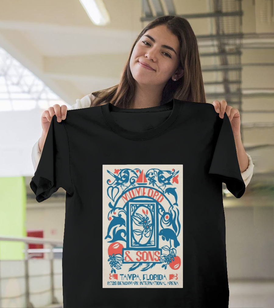 Mumford & Sons August 7 2026 Benchmark International Arena Tampa Florida With Dolphins And Floral Motif T-Shirt