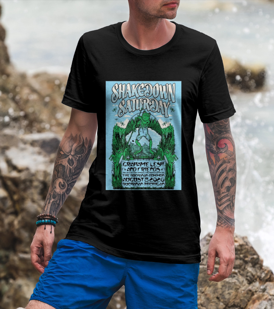 Grahame Lesh Shakedown Saturday August 8 2026 Buchanan Michigan Frog Art Trees Grahame Lesh And Friends Breakfast For Dinner Live Music Event T-Shirt