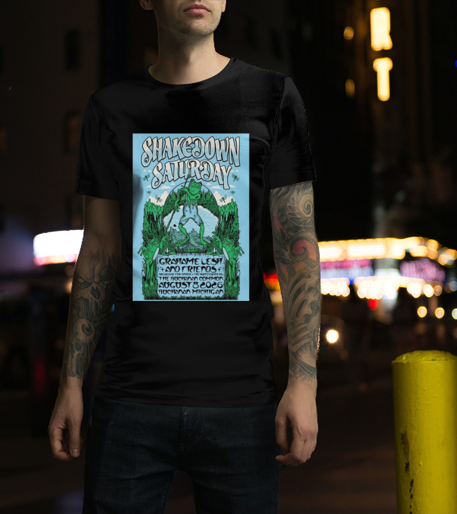 Grahame Lesh Shakedown Saturday August 8 2026 Buchanan Michigan Frog Art Trees Grahame Lesh And Friends Breakfast For Dinner Live Music Event T-Shirt