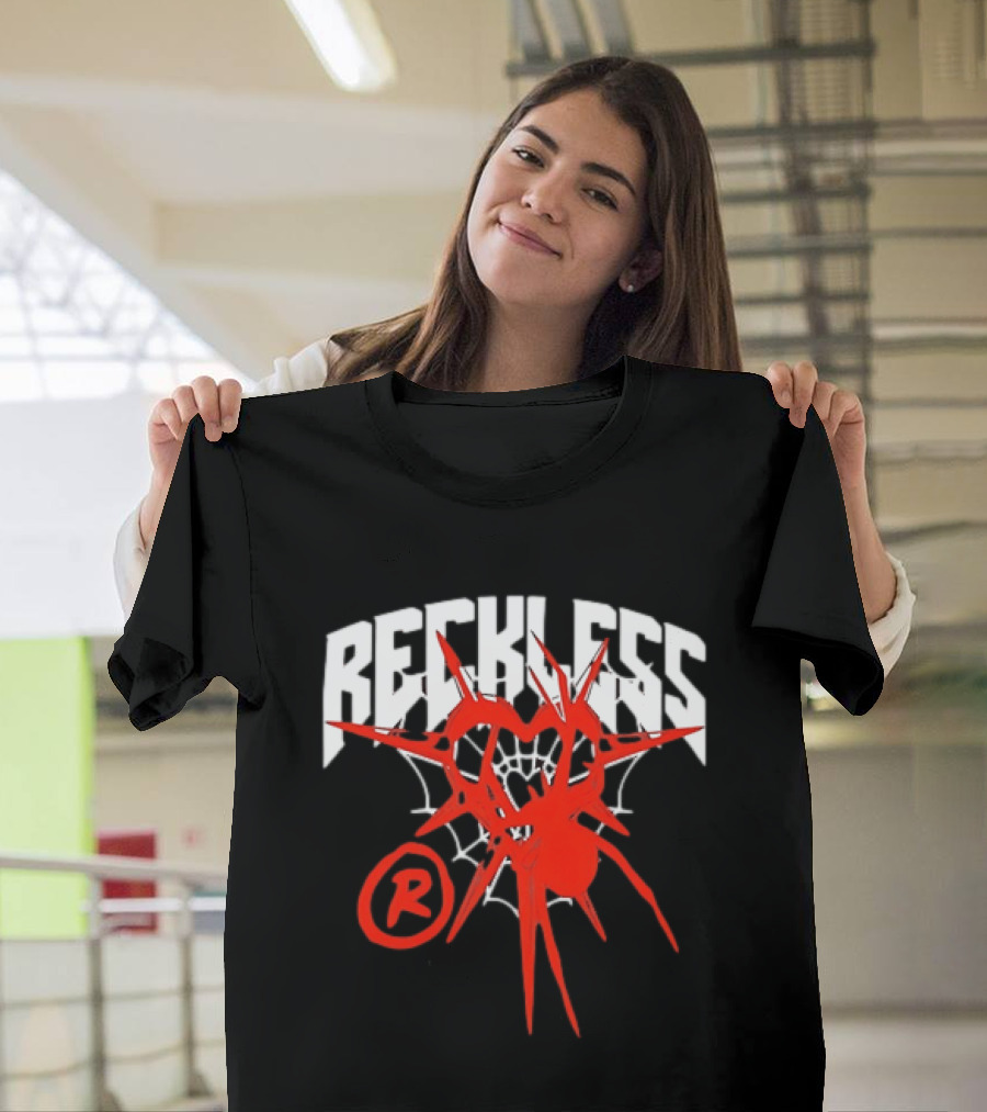 Reckless Web Heart With Spiky Red Symbol And R T-Shirt