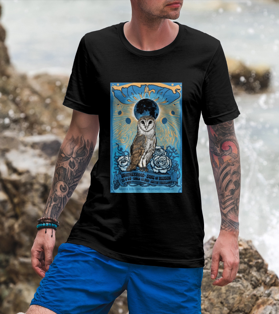 HamJam Festival August 8 2026 Owl And Roses Brotherhood Sons Of Hudson Long Lot Farm Brewery Chester NY T-Shirt