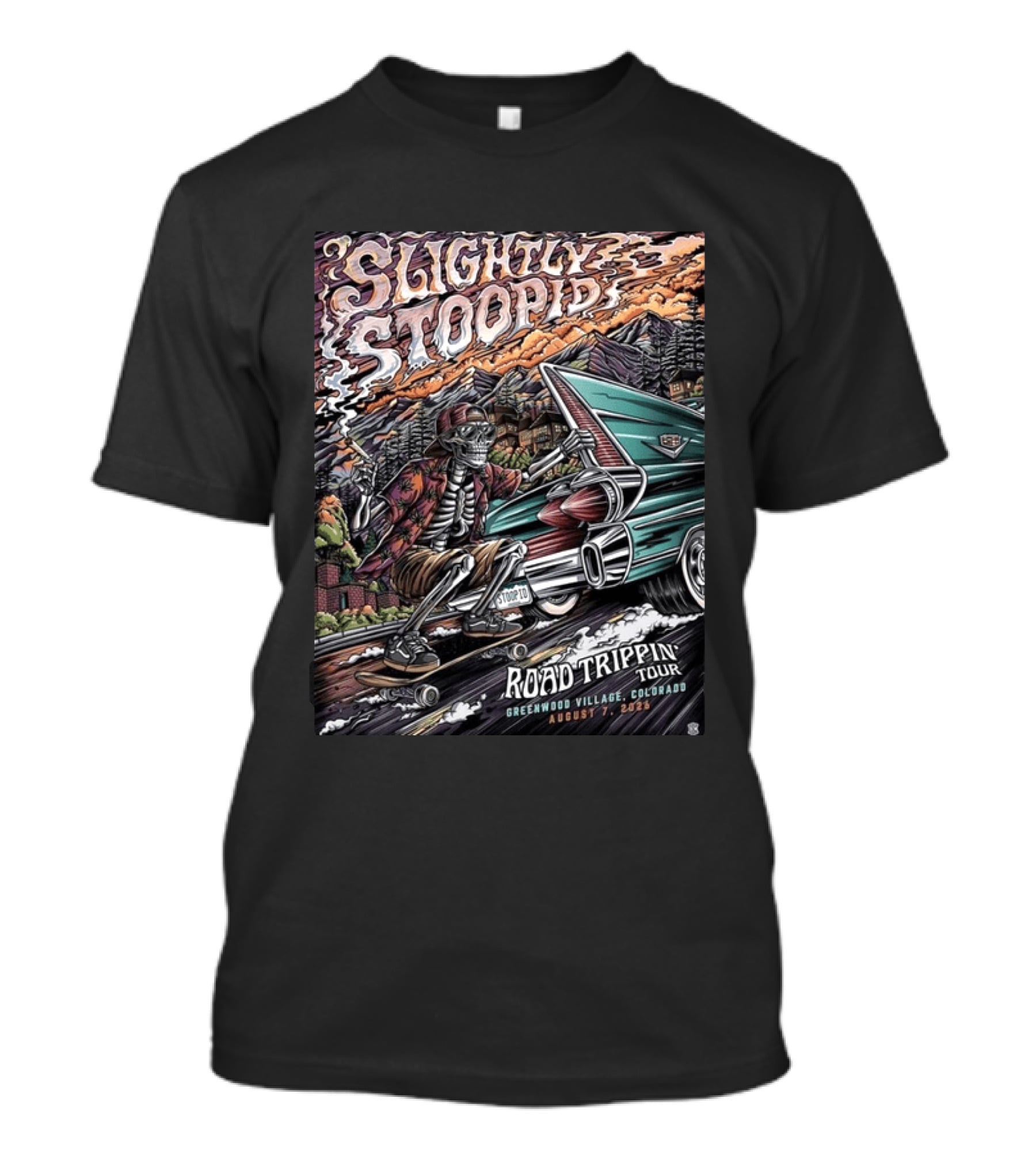 Slightly Stoopid Road Trippin Tour Greenwood Village Colorado August 7 2026 Fiddler's Green Amphitheatre T-Shirt