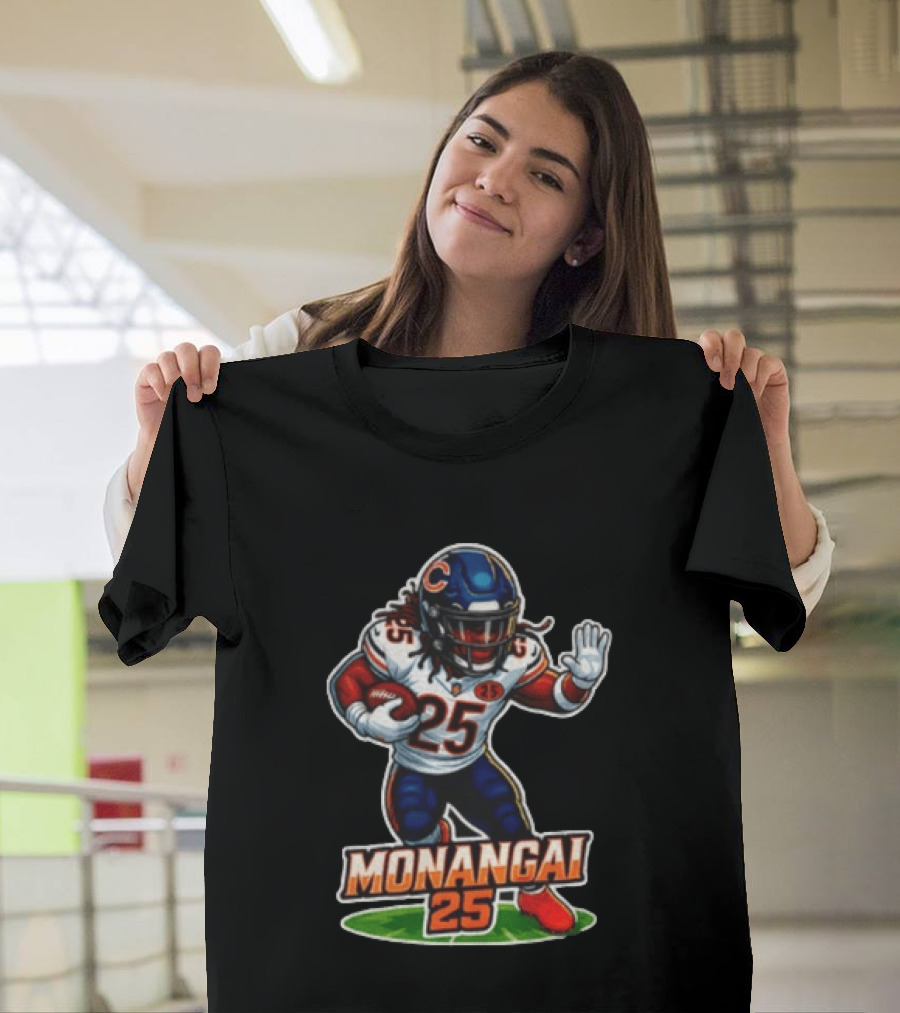 Chicago Bears Kyle Monangai Cartoon Caricature Football Player 25 T-Shirt