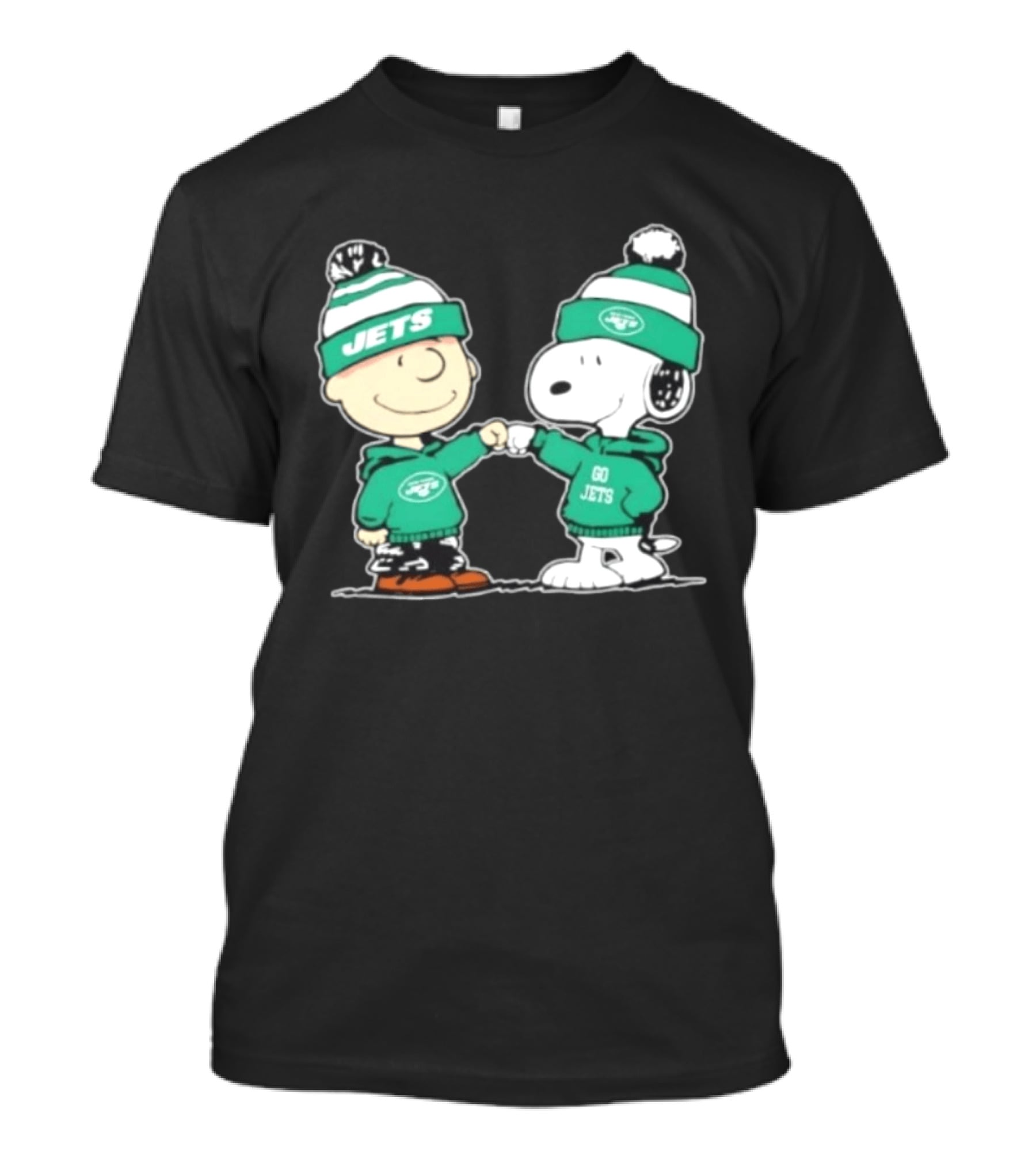 Original Peanuts Charlie Brown Snoopy New York Jets Fist Bump Go Jets Football T-Shirt