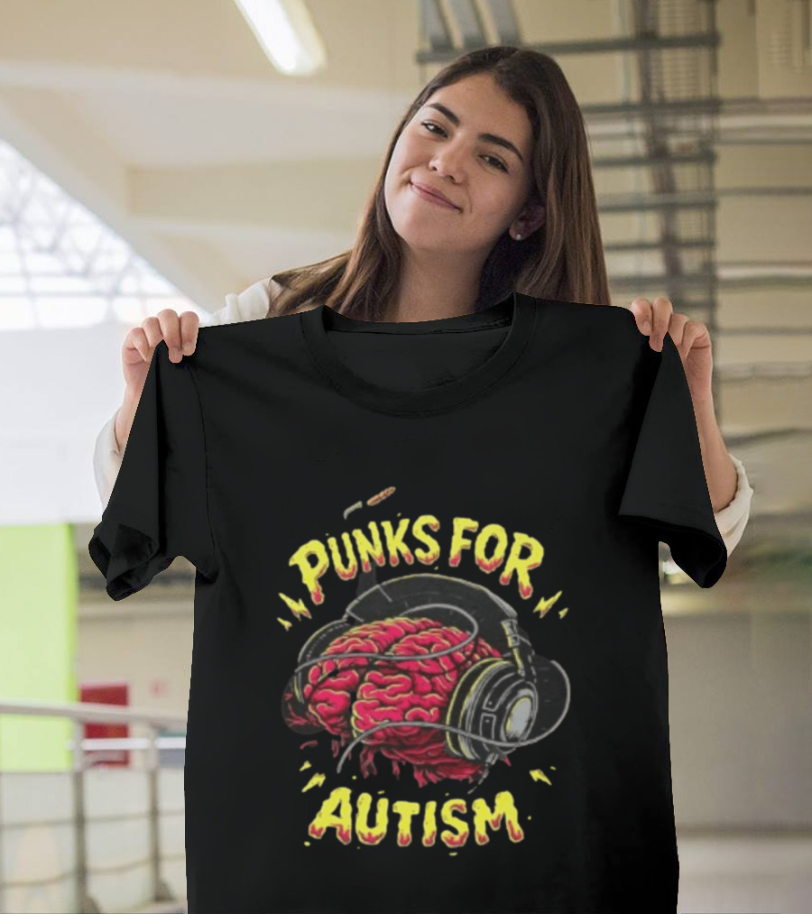 Punks For Autism Brain Headphones T-Shirt
