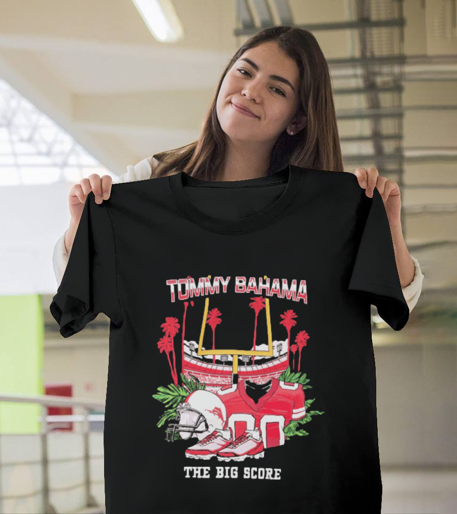 Tommy Bahama The Big Score Football Stadium Jersey And Helmet Football Scene T-Shirt