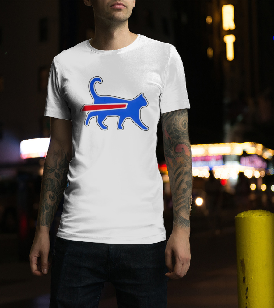 Buffalo Bills Cat Logo Parody Red And Blue T-Shirt