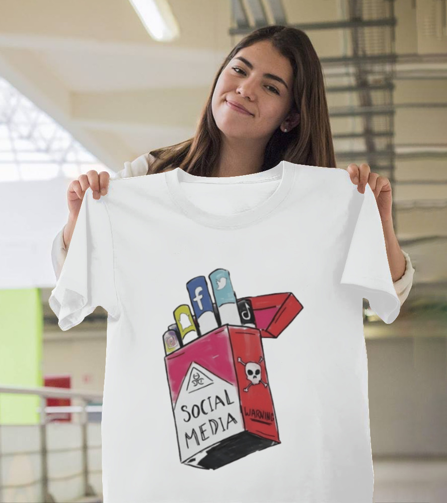 Social Media Warning Cigarette Pack With Iconic Apps T-Shirt
