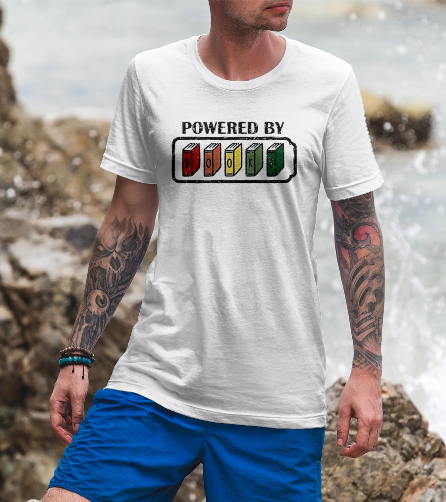 Classic Powered By Books Pride Colorful Book Spines T-Shirt