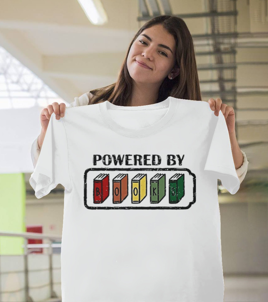 Classic Powered By Books Pride Colorful Book Spines T-Shirt