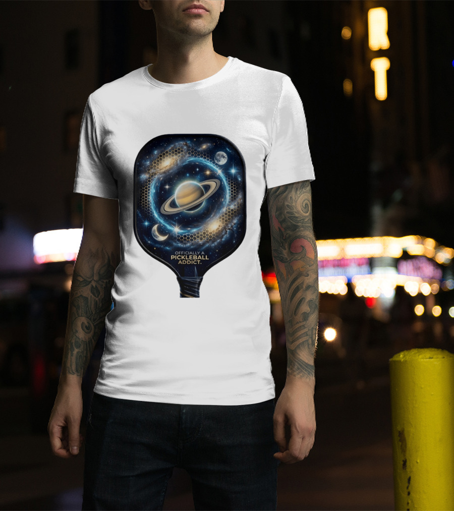 Officially A Pickleball Addict Galaxy Space Planets Saturn Stars T-Shirt