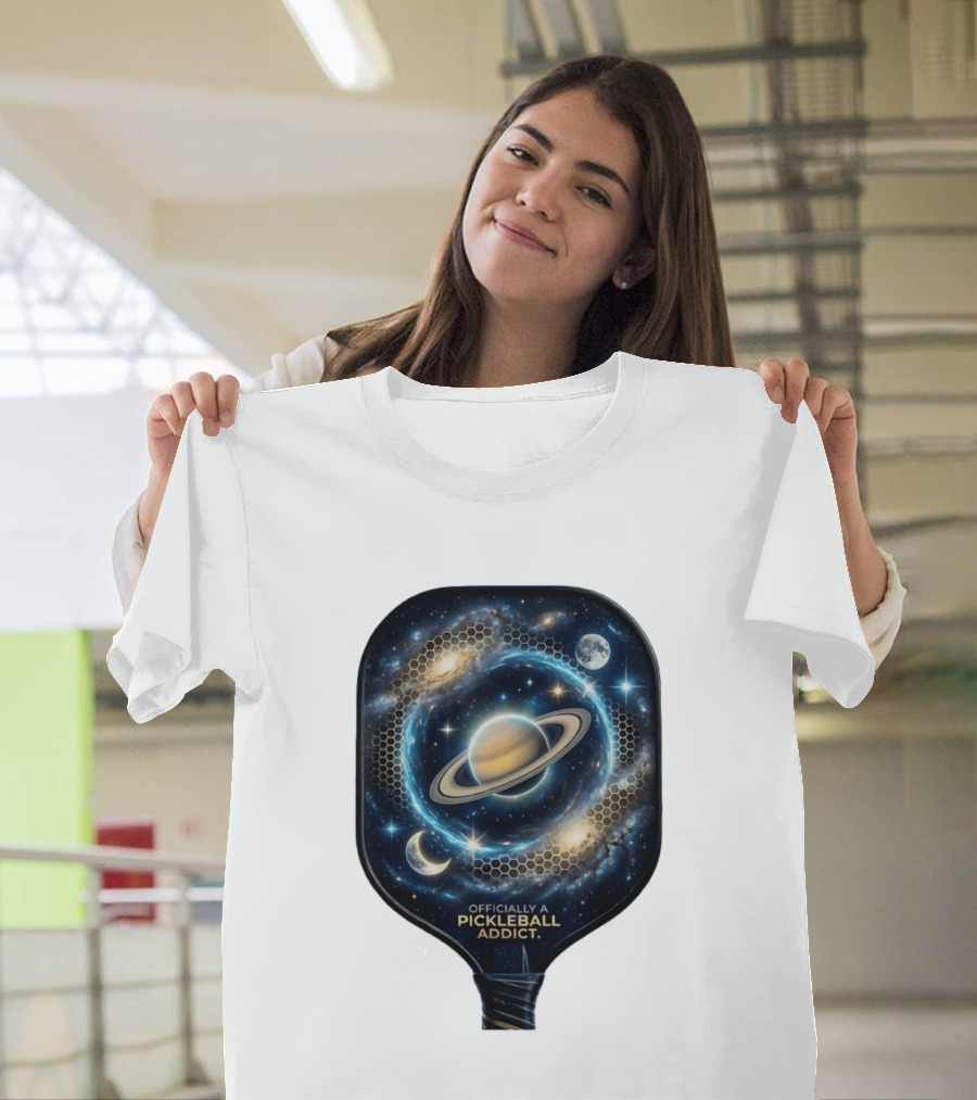 Officially A Pickleball Addict Galaxy Space Planets Saturn Stars T-Shirt