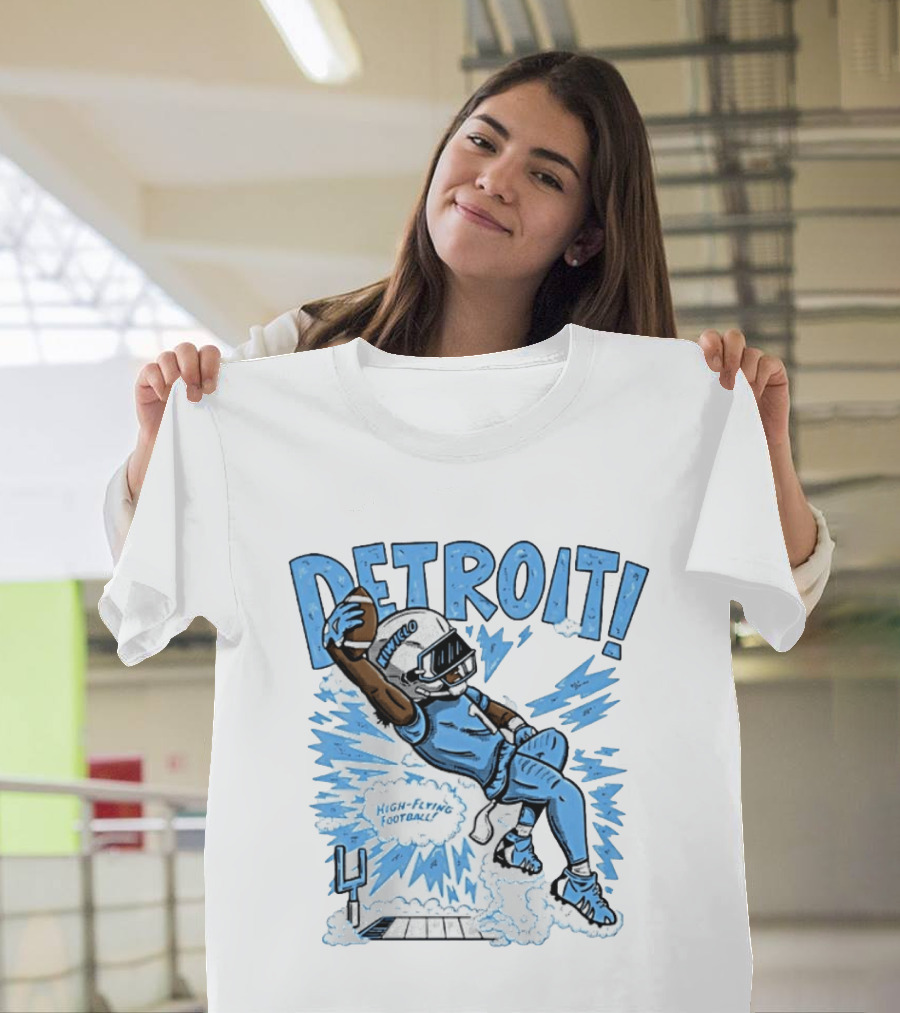 Detroit Lions High Flying Football Dynamic Catch Comic T-Shirt