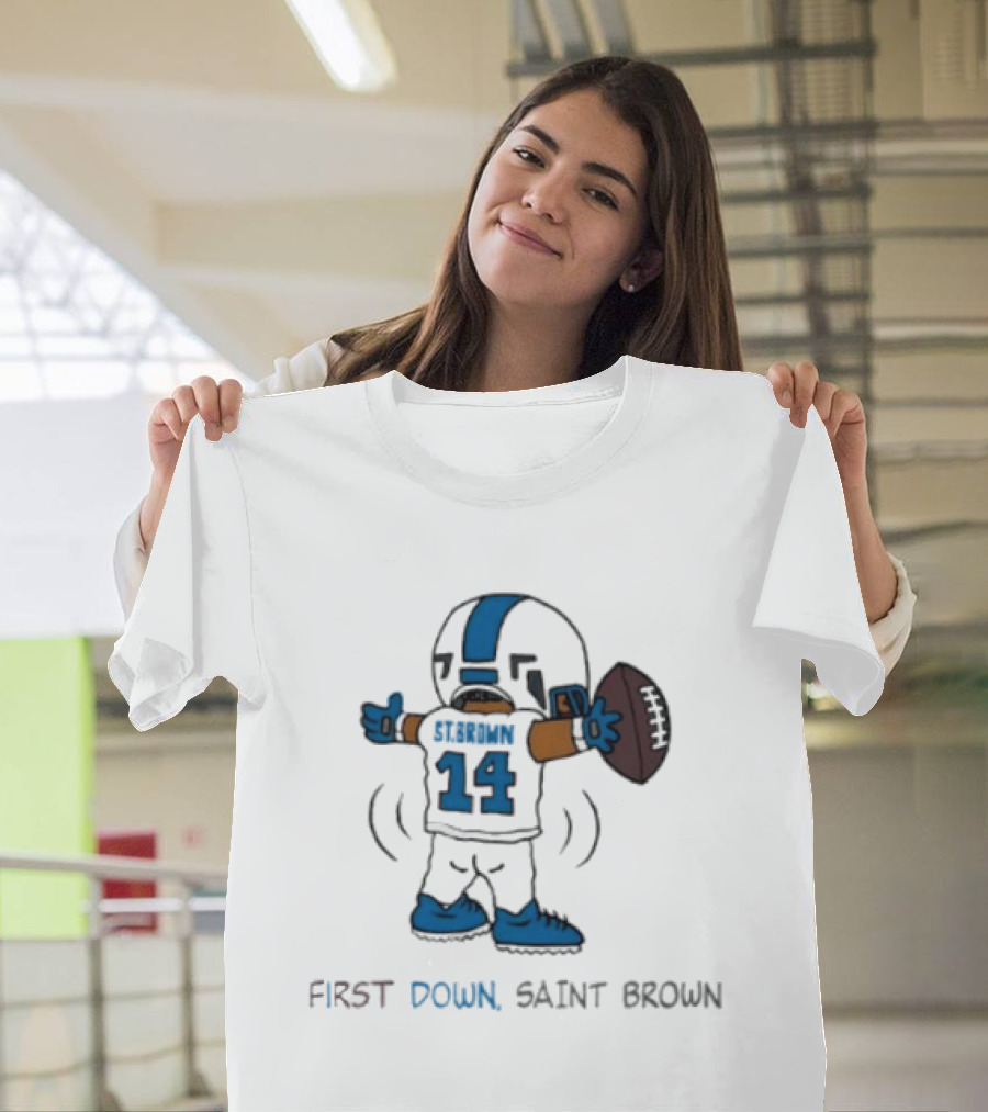 Trending Detroit Lions First Down Saint Brown 14 T-Shirt