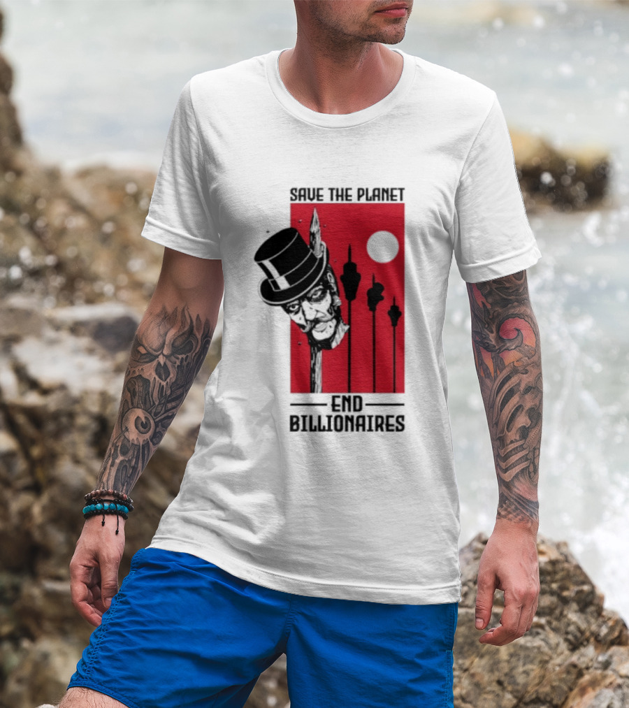 Original Save The Planet End Billionaires Top Hat Monopoly Man Red Sun T-Shirt
