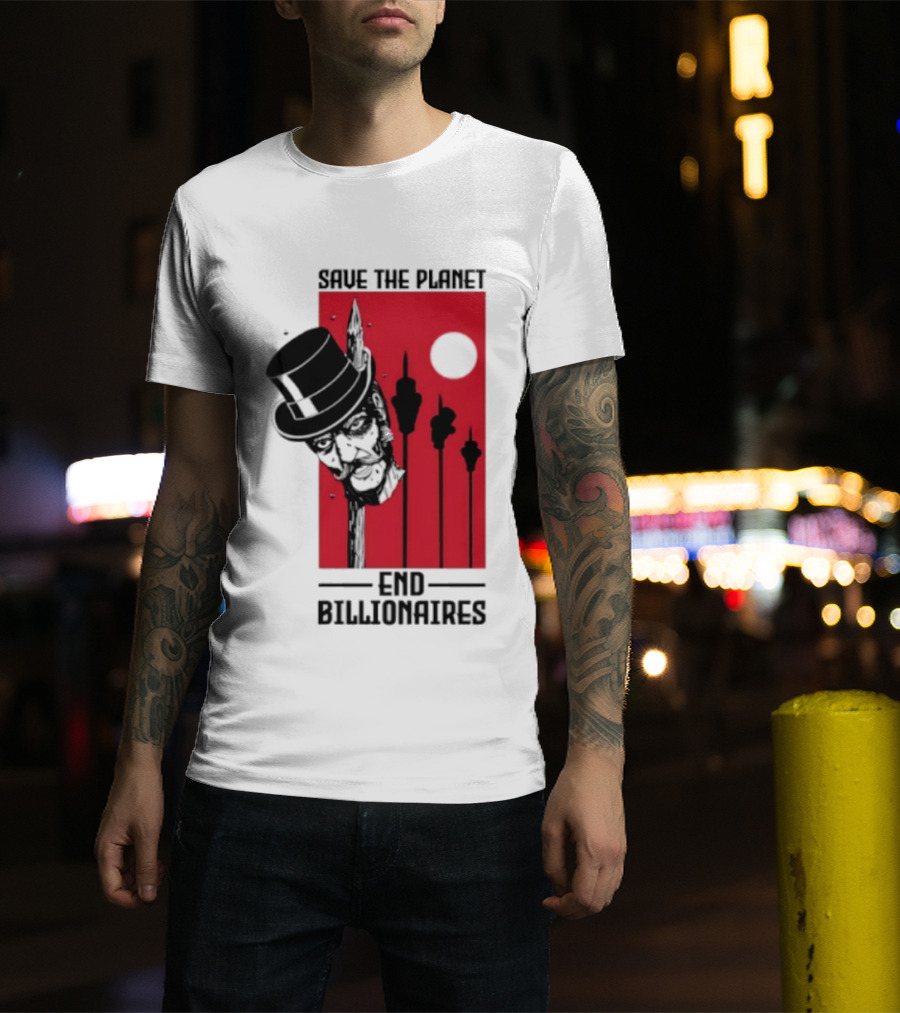 Original Save The Planet End Billionaires Top Hat Monopoly Man Red Sun T-Shirt