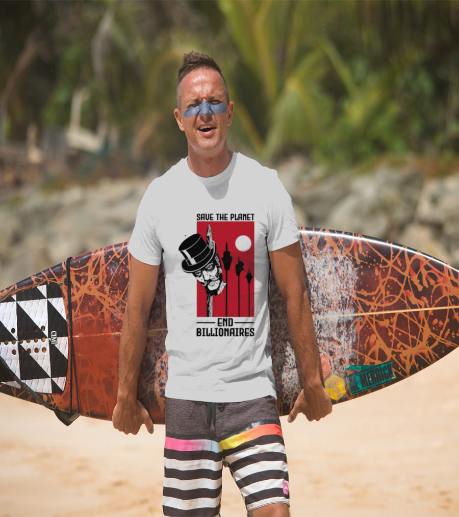 Original Save The Planet End Billionaires Top Hat Monopoly Man Red Sun T-Shirt