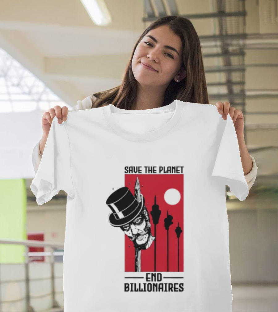 Original Save The Planet End Billionaires Top Hat Monopoly Man Red Sun T-Shirt