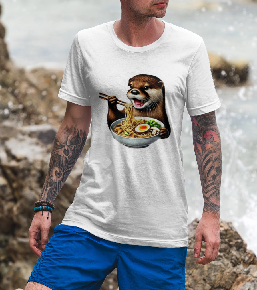 Trendy Otter Enjoying Ramen Bowl Meme T-Shirt