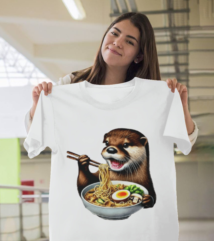 Trendy Otter Enjoying Ramen Bowl Meme T-Shirt